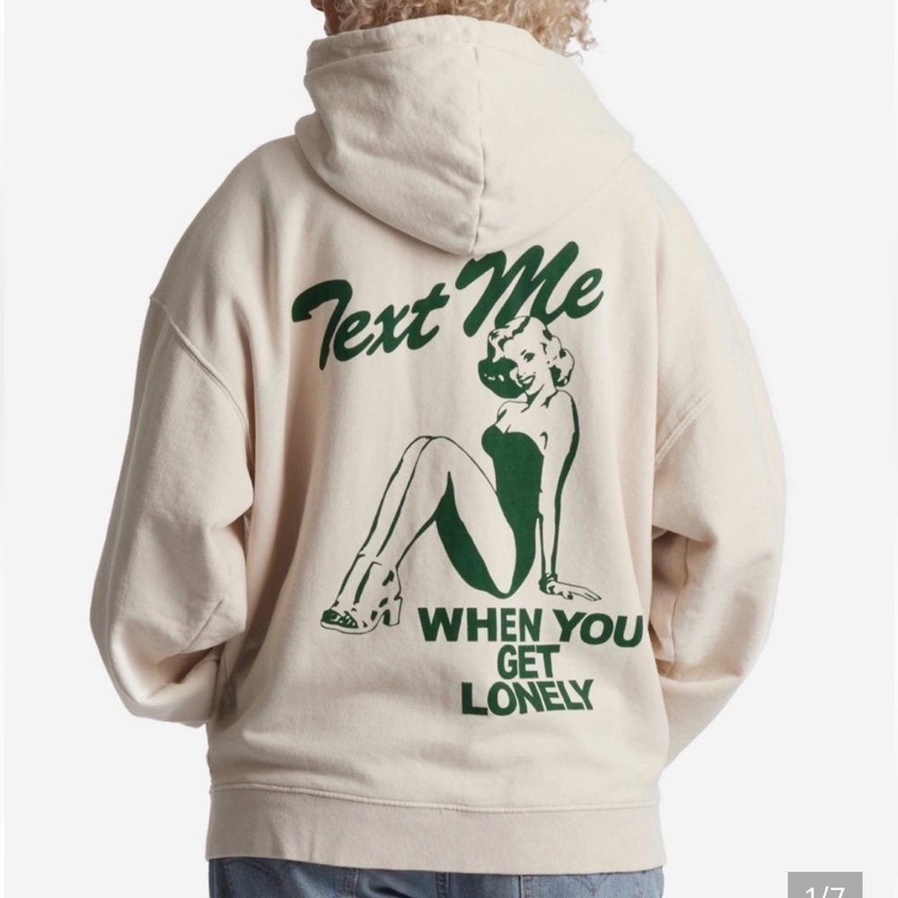 Lonely Ghost "Text Me When You Get Lonely" Hoodie - Cream Beige, Size L, GUC